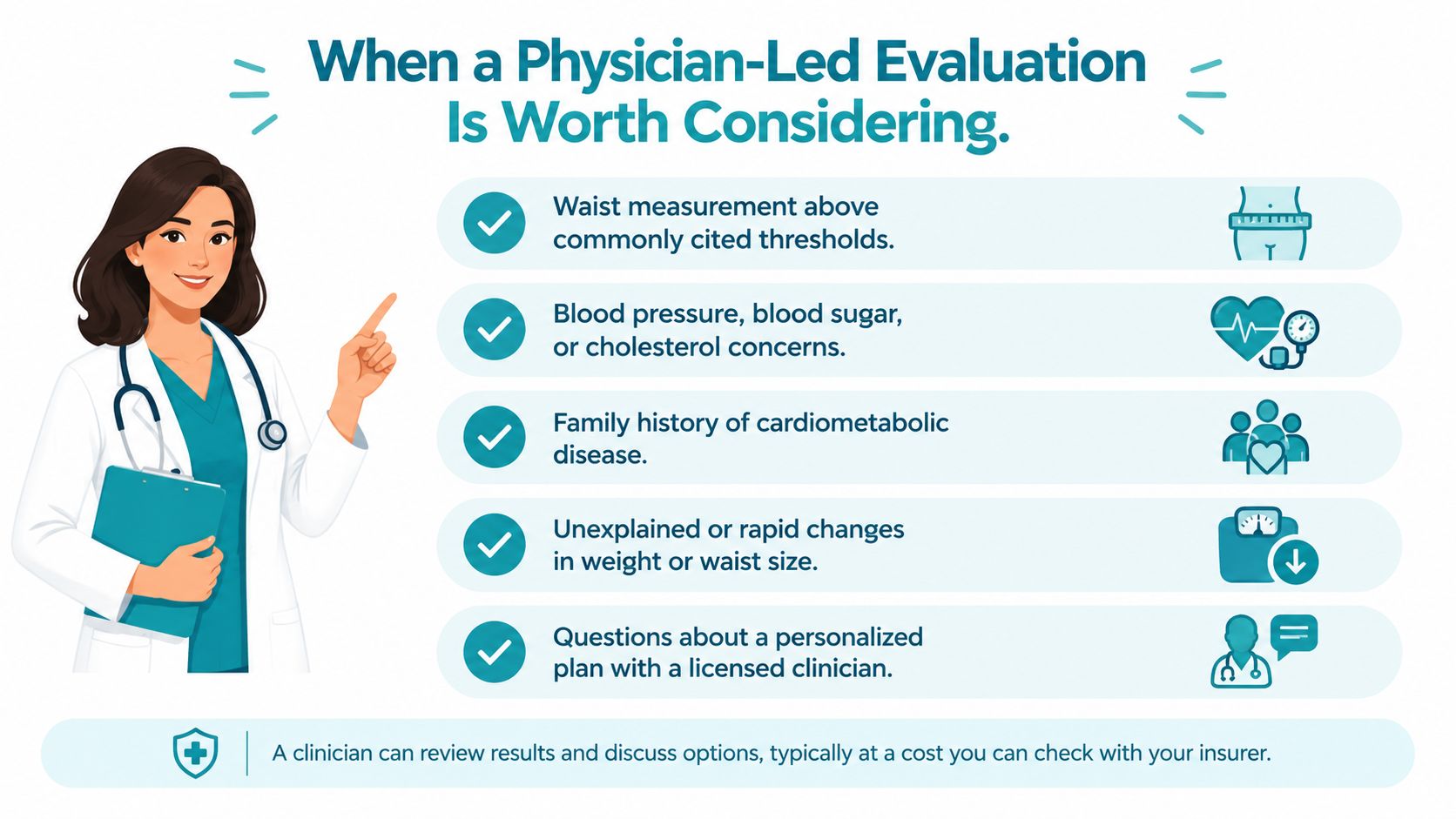 A physician explaining reasons to seek a professional medical evaluation for cardiometabolic health and weight concerns.